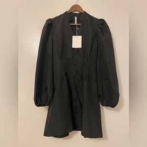 Avantlook Lantern Balloon Sleeve Button Front Black Casual Dress in Medium